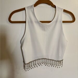 Elegant White Beaded Crop Top